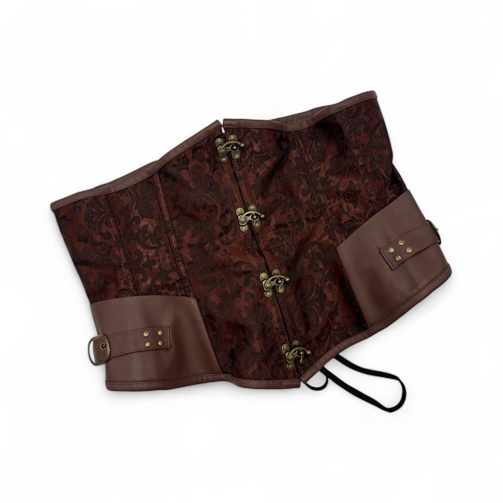 Brocade and vegan leather corset